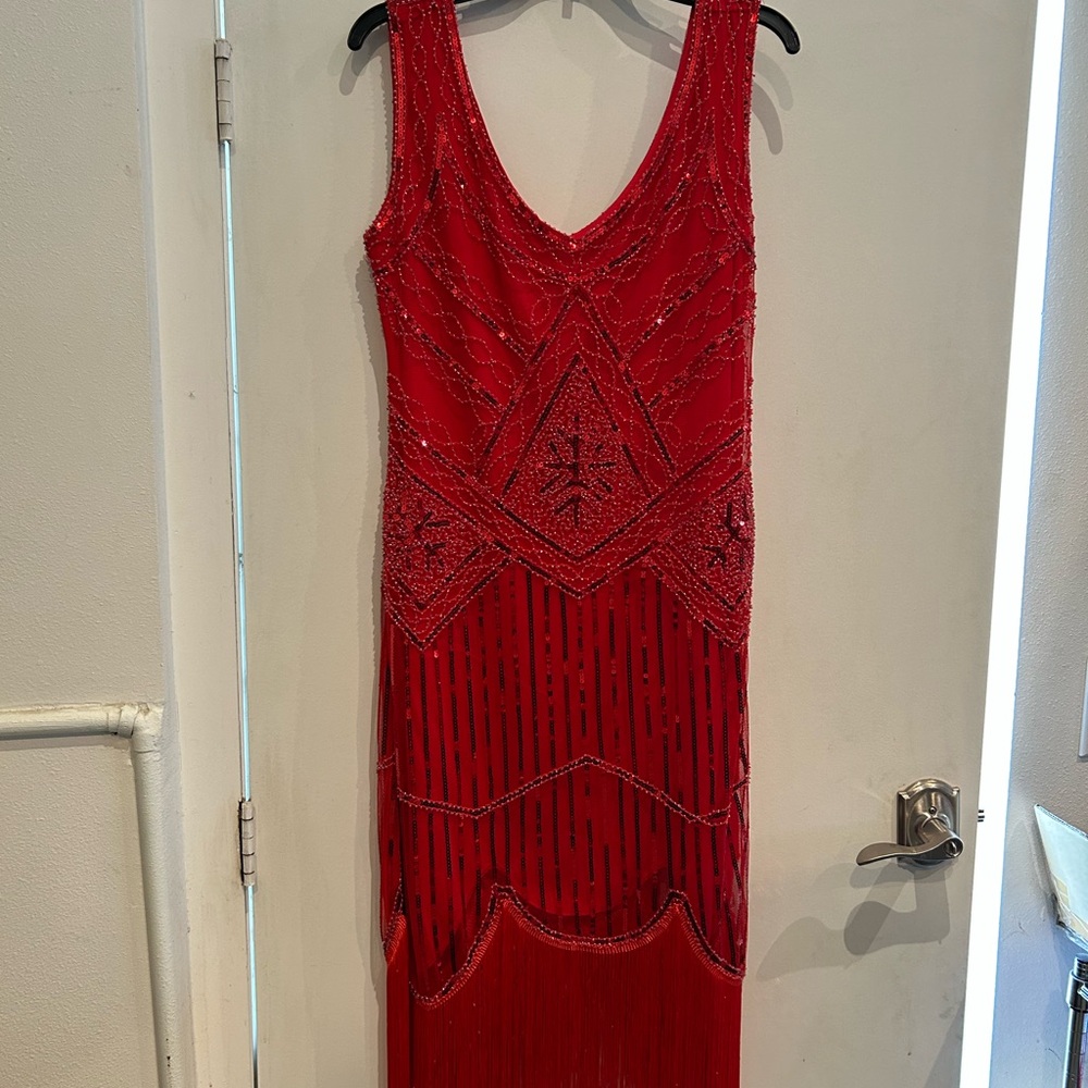 Elegant Red Beaded Dress